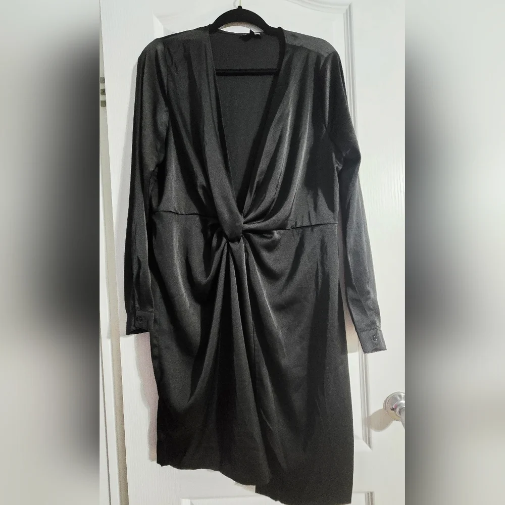 Fashion nova black satin twist‎ long sleeve mini dress 2XL